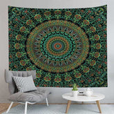 Aperturee Dark Green Mandala Trippy Room Decoration Wall Tapestry